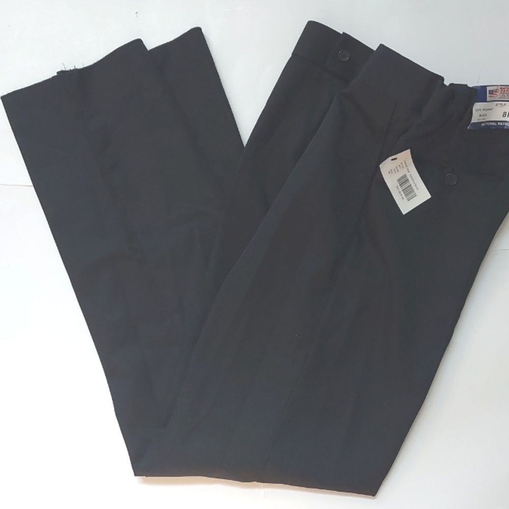 NWT National Patrol Black Flat Front Straight Leg Elastic Waist Pants Size 8R